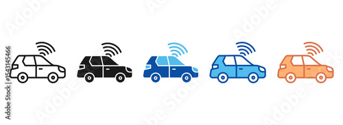 Autonomous Car Icon Set Multiple Style Collection