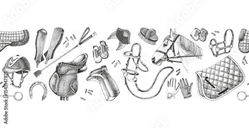 Horse riding seamless border vector