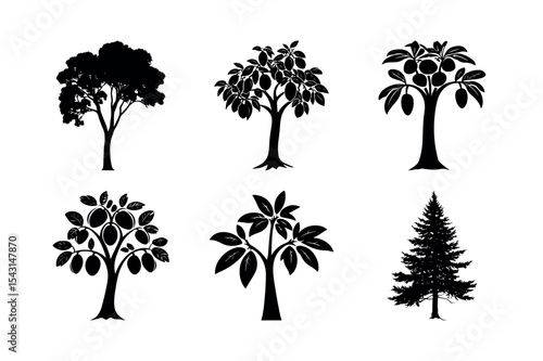 Six tree silhouettes collection vector illustration silhouette