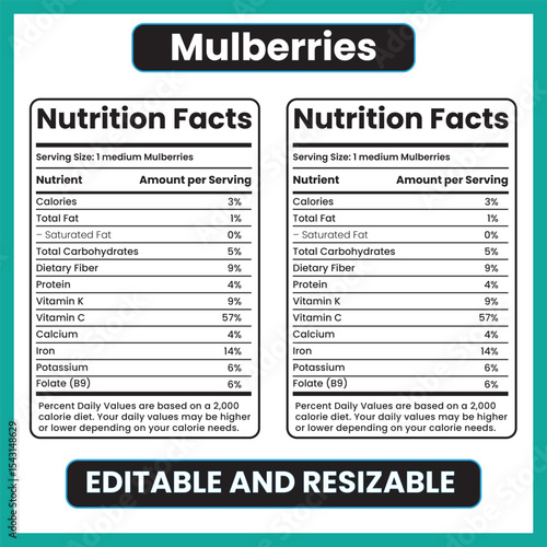 Mulberries nutrition facts, mulberry calories, vitamin C berry, antioxidant-rich fruit, sweet berry nutrition, mulberry label, raw mulberries, fruit infographic, healthy berry chart, % daily values, o