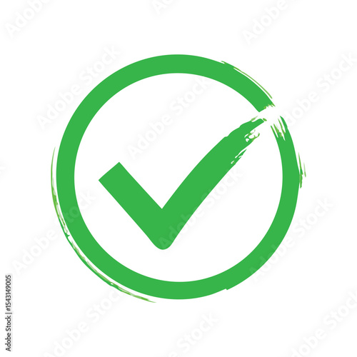 Green checkmark inside a circular brushstroke, symbolizing approval, correctness, and validation.