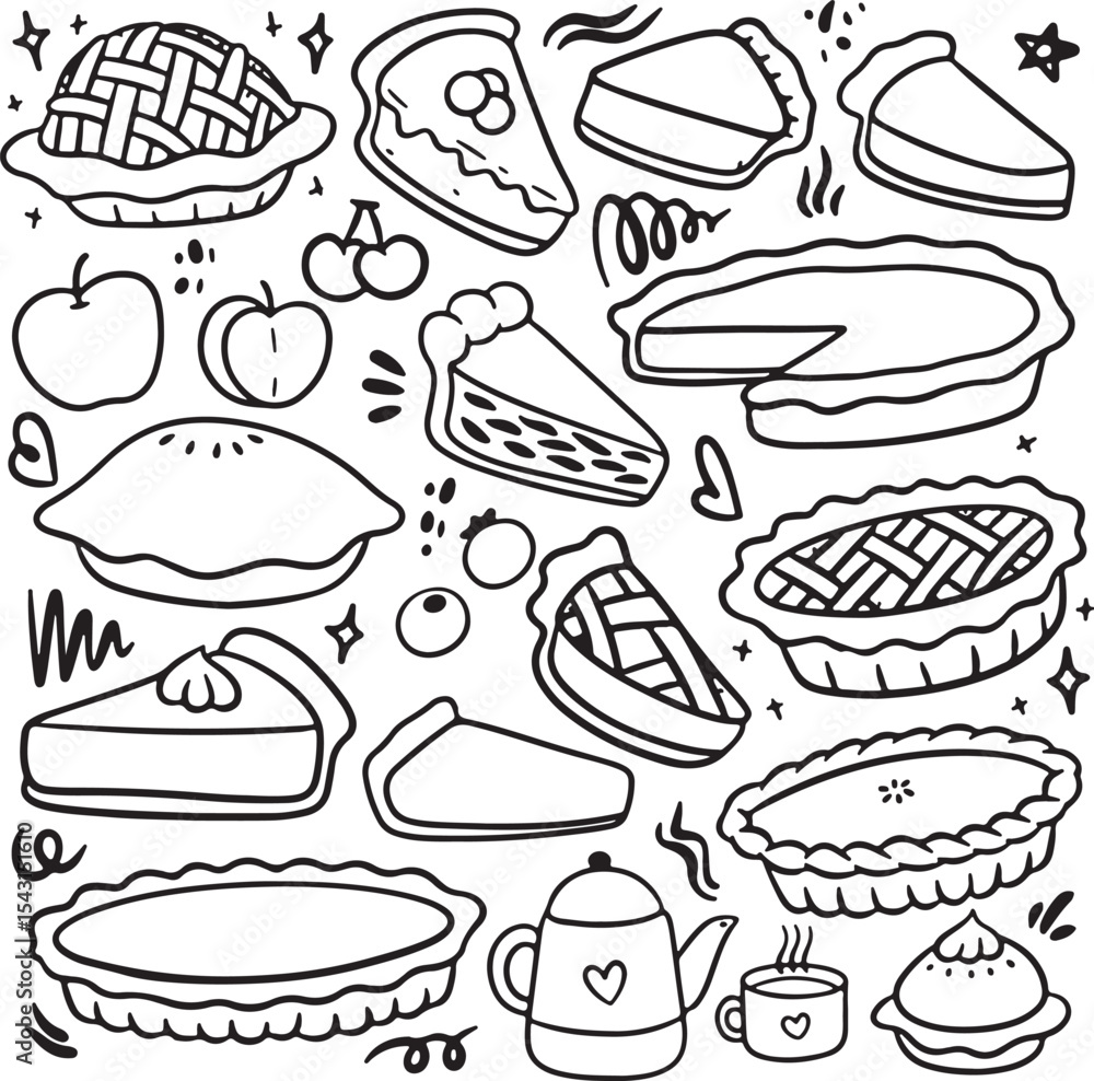 Fast Food Doodle, Burger, Hot Dog, Pizza, Fries, Sandwich, Cola, Junk Food Vector Illustration Fast Food Doodle, Burger, Hot Dog, Pizza, Fries, Sandwich, Cola, Junk Food Vector Illustration