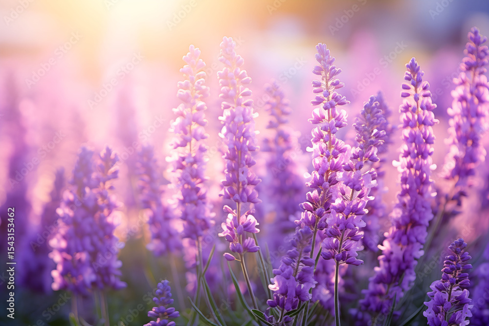 Purple lavender flowers in soft sunlight Purple lavender flowers in soft sunlight