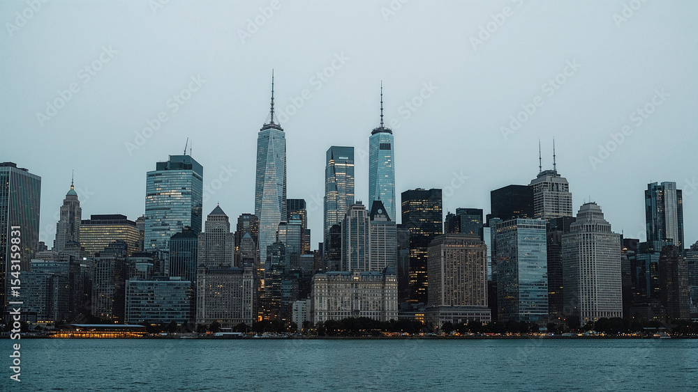 Fototapeta premium Cityscape Skyline featuring towering skyscrapers under an overcast sky