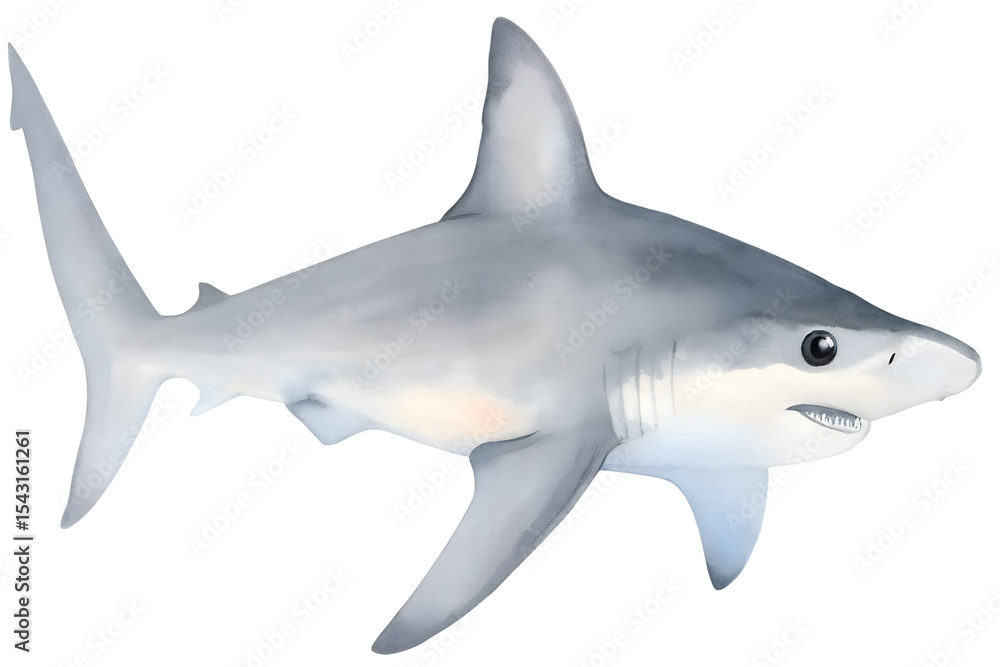 Watercolor illustration of a shark on transparent background. Watercolor illustration of a shark on transparent background.