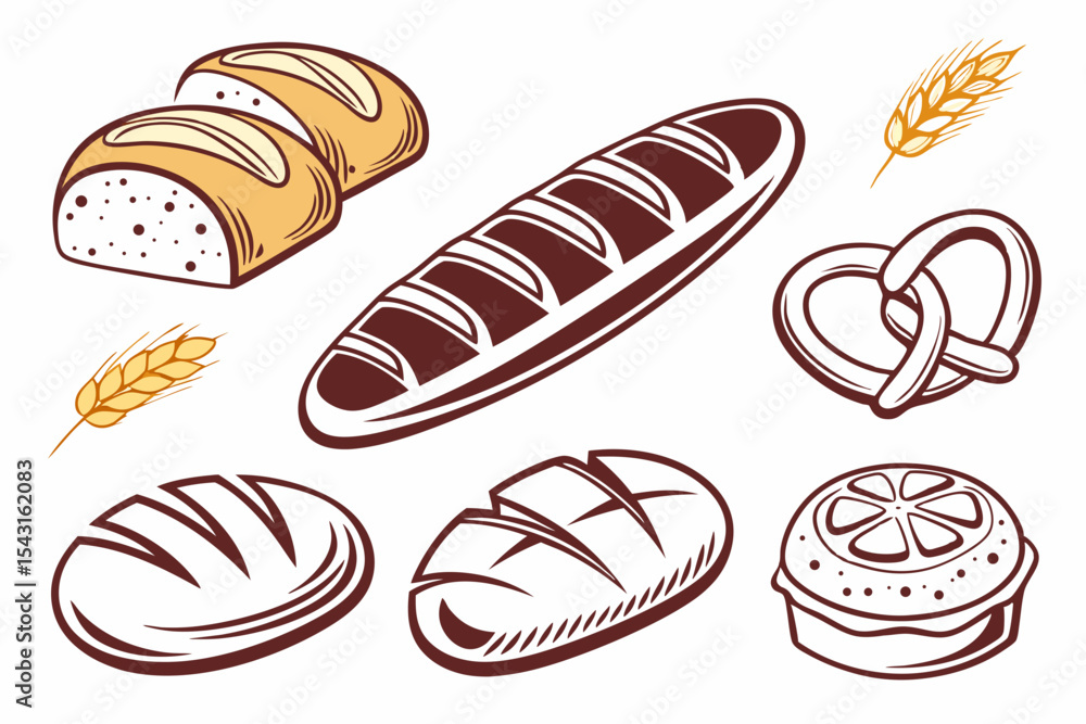 set of Bread vector silhouette illustration isolated on white background set of Bread vector silhouette illustration isolated on white background