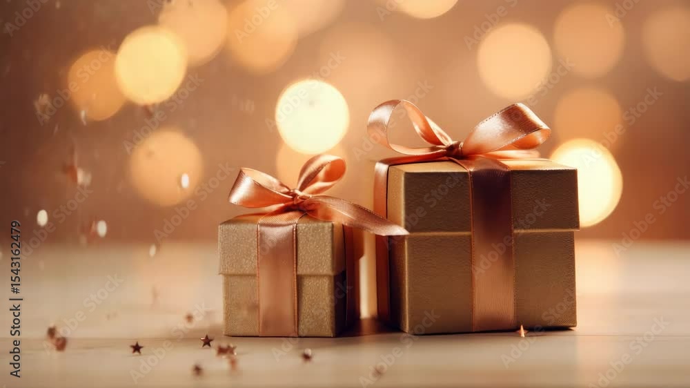 Gold Boxes Wrapped with Ribbons against Blurred Lights for Black Friday Sale Gold Boxes Wrapped with Ribbons against Blurred Lights for Black Friday Sale