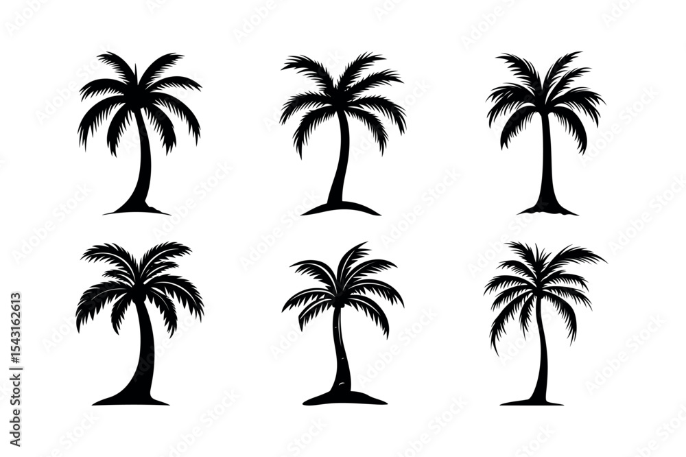 Fototapeta premium Six palm tree silhouettes tropical design silhouette