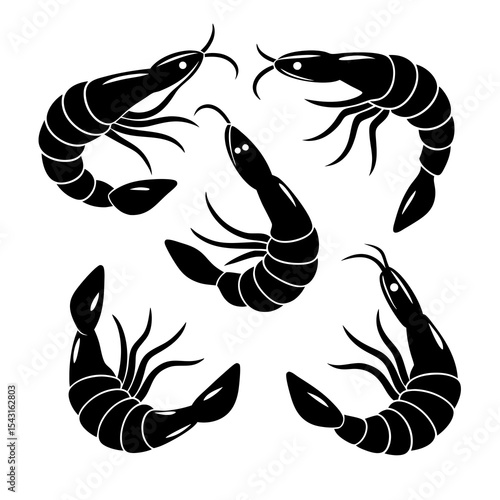 "A-A Collection 6 Set of Fried Shrimp Isolated | Generative AI Vector & Linocut Silhouette Design"
