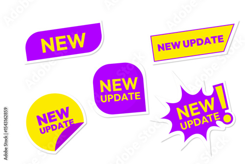 yellow purple new update sticker on a transparent background set of different sticker options