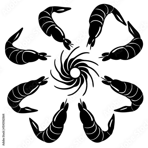 "A-A Collection 6 Set of Fried Shrimp Isolated | Generative AI Vector & Linocut Silhouette Design"