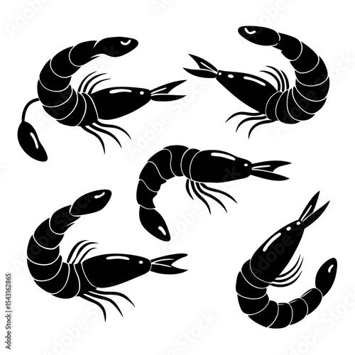 "A-A Collection 6 Set of Fried Shrimp Isolated | Generative AI Vector & Linocut Silhouette Design"