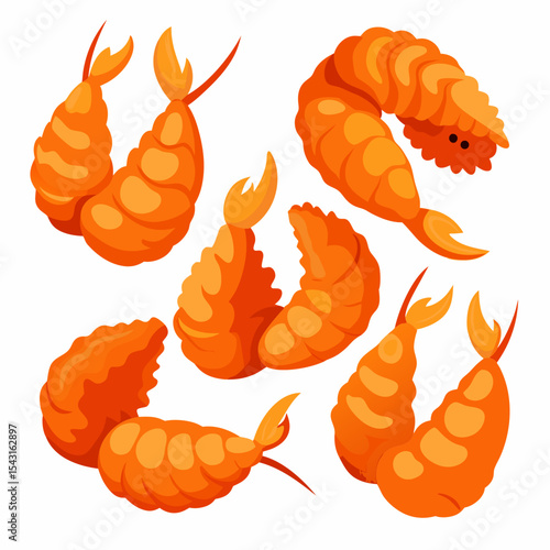 "A-A Collection 6 Set of Fried Shrimp Isolated | Generative AI Vector & Linocut Silhouette Design"