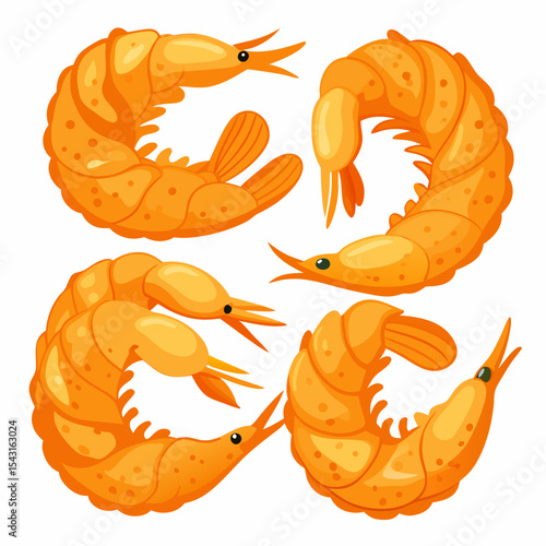 "A-A Collection 6 Set of Fried Shrimp Isolated | Generative AI Vector & Linocut Silhouette Design"