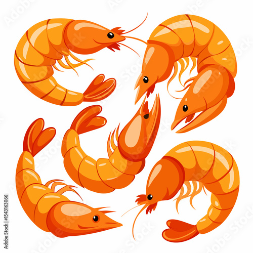 "A-A Collection 6 Set of Fried Shrimp Isolated | Generative AI Vector & Linocut Silhouette Design"
