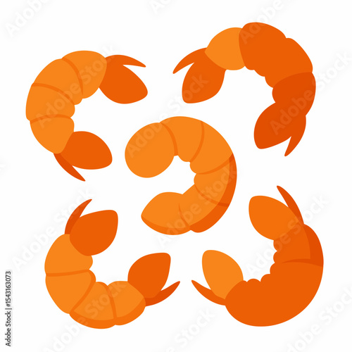 "A-A Collection 6 Set of Fried Shrimp Isolated | Generative AI Vector & Linocut Silhouette Design"