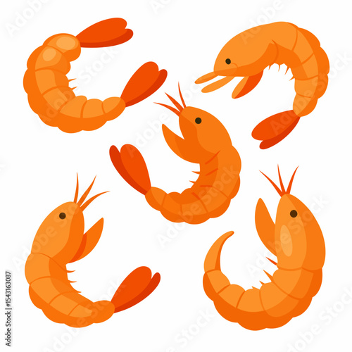 "A-A Collection 6 Set of Fried Shrimp Isolated | Generative AI Vector & Linocut Silhouette Design"