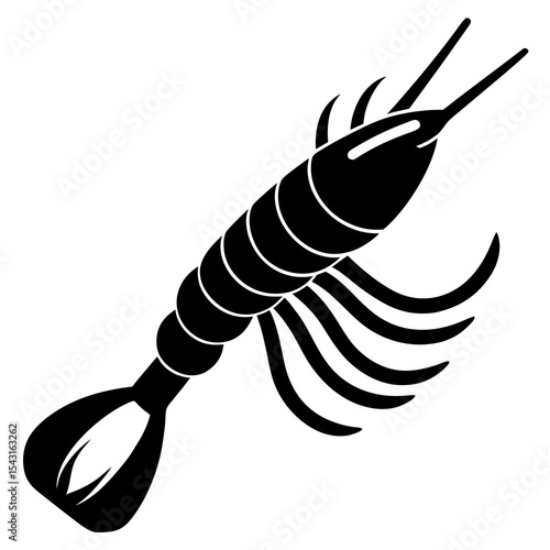 Crispy Fried Shrimp Vector | Prawn on Fork Silhouette | Generative AI Linocut Design