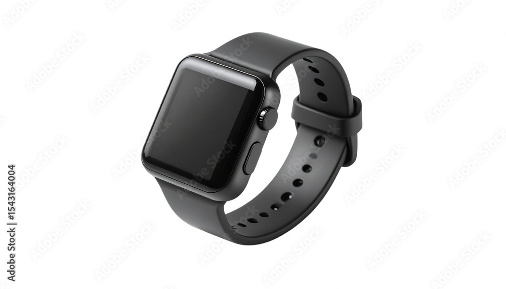 Sleek Black Smartwatch Fitness Tracker Connected Device Wearable Tech isolated on solid white background Sleek Black Smartwatch Fitness Tracker Connected Device Wearable Tech isolated on solid white background