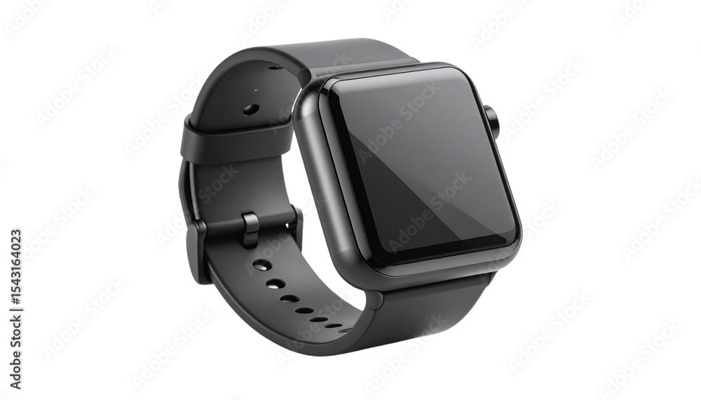 Sleek Black Smartwatch Fitness Tracker Connected Device Wearable Tech isolated on solid white background Png format Sleek Black Smartwatch Fitness Tracker Connected Device Wearable Tech isolated on solid white background Png format