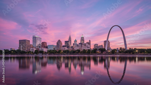 St louis missouri skyline reflection at sunset