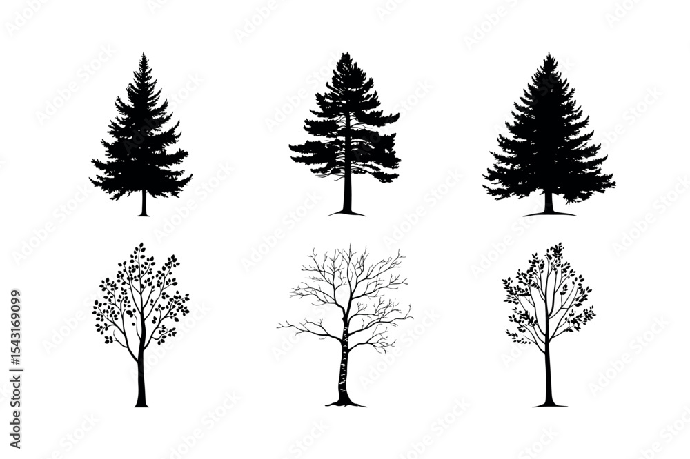 Fototapeta premium Six different tree silhouettes collection