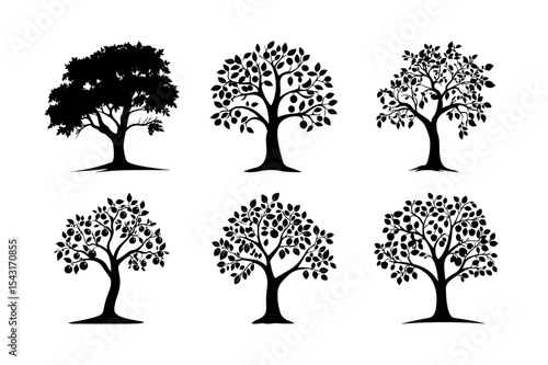 Six tree silhouettes collection vector illustration silhouette