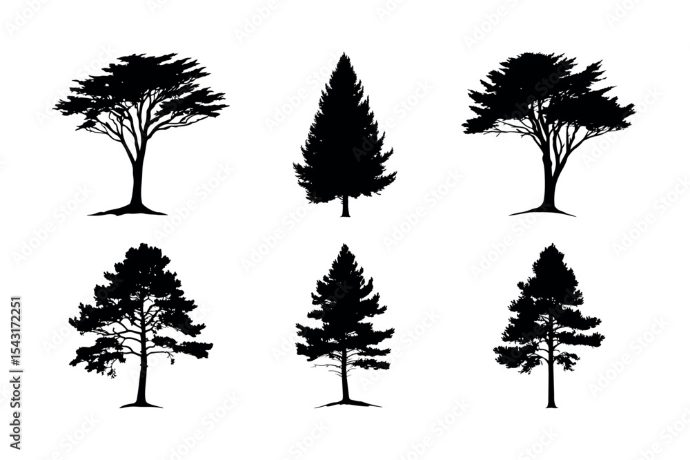 Fototapeta premium Six different tree silhouettes collection