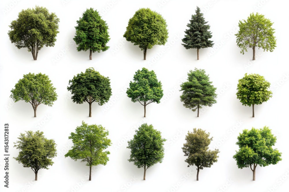 Fototapeta premium Tree Collection on White Background Forest Design Arboretum Woodland Nature on White Background. Generative Ai
