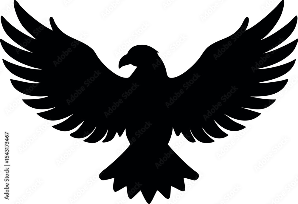 Fototapeta premium “Flying Eagle Silhouette Vector – Spread Wings Bird of Prey Icon”