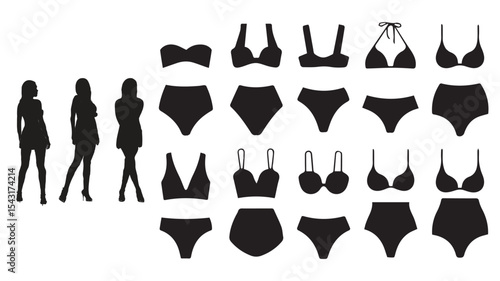 set of vector silhouettes of women