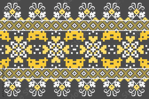 Cross stitch pattern concept showcasing traditional ethnic geometric pattern, Design for textile, background,carpet,wallpaper,clothing,wrapping,Batik,fabric,Vector illustration	

