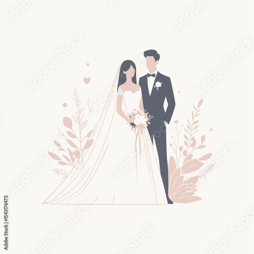 Modern Flat Illustration of Happy Wedding Day