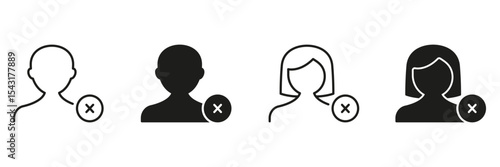 User Profile Removal Icon Set. Account Deletion And User Management Outline And Silhouette Symbol Collection. Profile Deactivation And Access Revocation. Isolated Vector Illustration