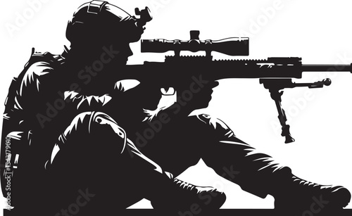 Military Sniper Silhouette with Rifle.Military Sniper Silhouette with Rifle  Tactical Shooter Vector Illustration. military silhouette.new 2025 trendy