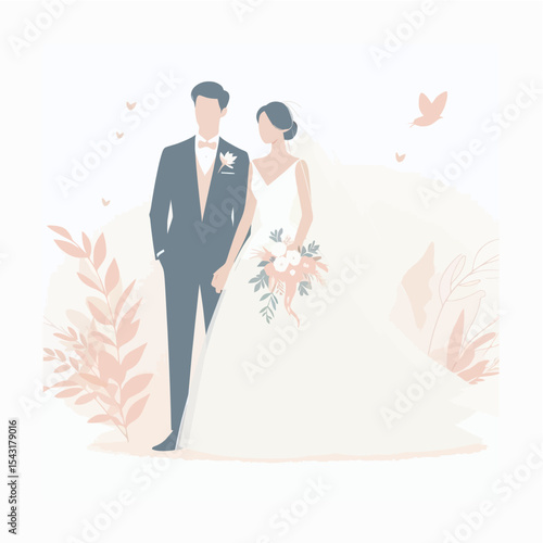 Bride and Groom Wedding Day Vector Illustration