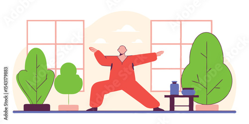 Vector illustration of a yoga pose at home in an indoor setting