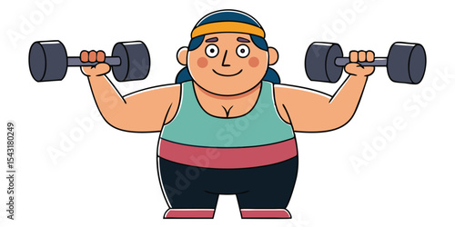 Cartoon Woman Lifting Dumbbells with Determined Expression in a Gym Setting