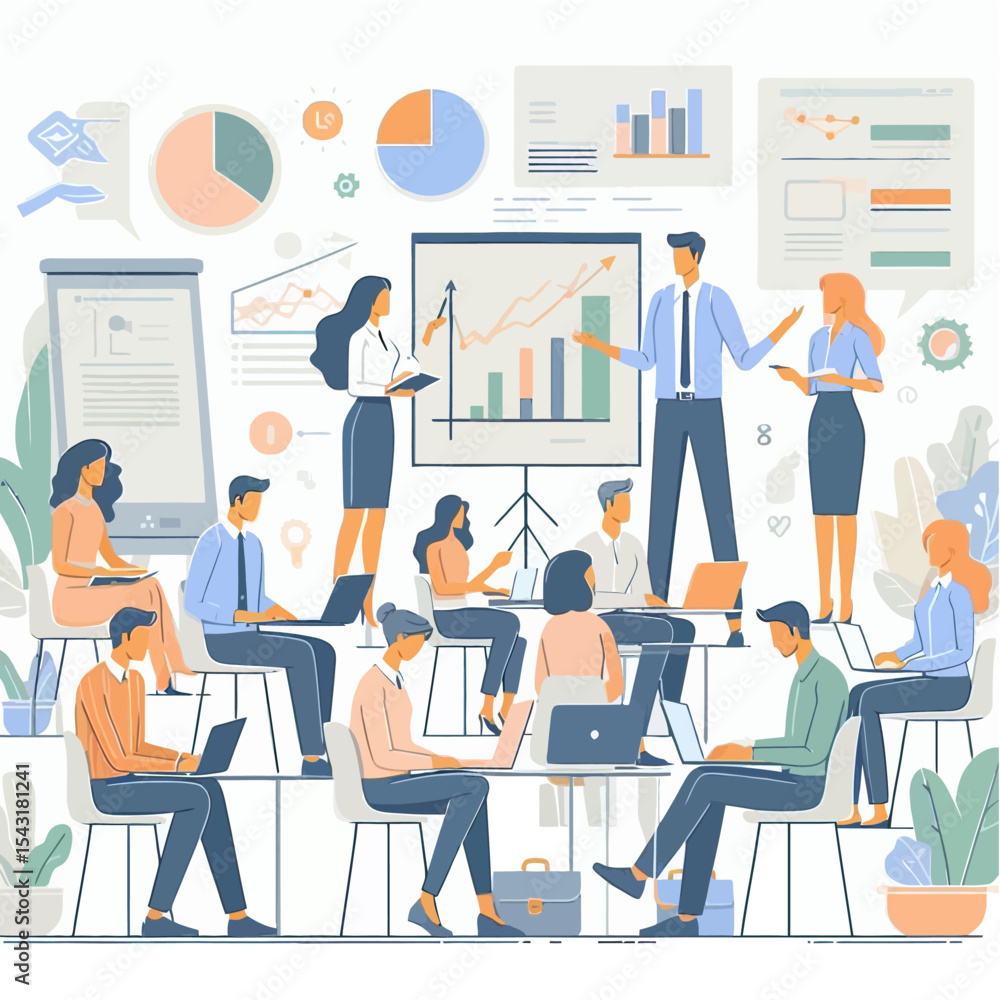 Flat Design Business Meeting Concept – Corporate Strategy Discussion Flat Design Business Meeting Concept – Corporate Strategy Discussion