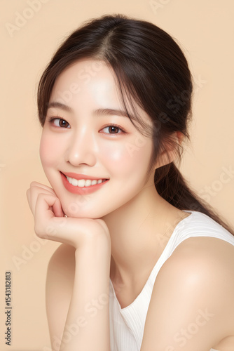 밝은 미소의 아름다운 뷰티 광고 모델 여성
