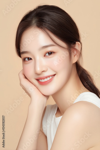 밝은 미소의 아름다운 뷰티 광고 모델 여성