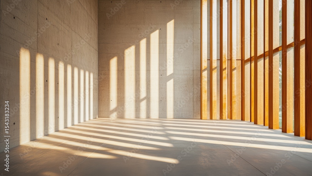 Fototapeta premium Sunlight streams through a modern concrete space