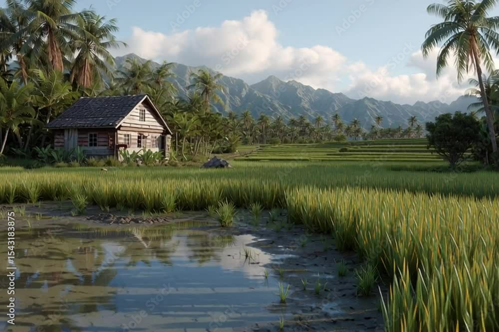 rice paddy in the morning rice paddy in the morning