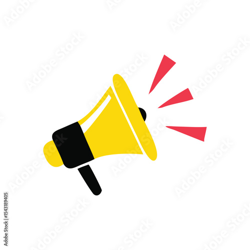 Yellow megaphone with sound waves, symbolizing announcements, notifications, and loud communication.