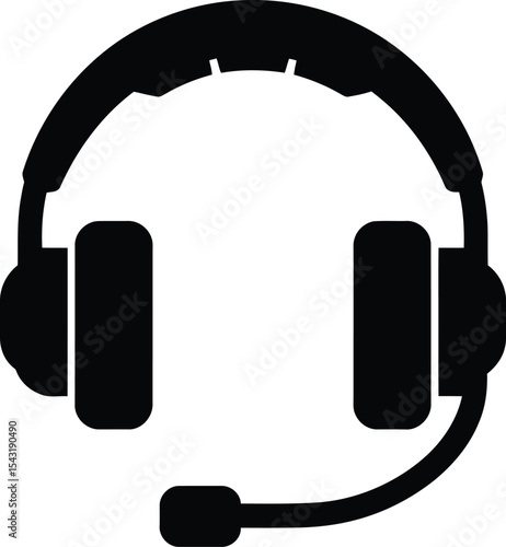 Black Silhouette Headset with Microphone Vector Icon
