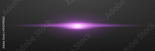 Collection of horizontal purple light rays, purple line flare. EPS 10 vector.