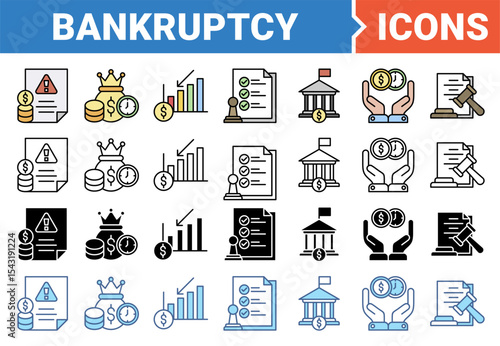 Bankruptcy banner icon set with multiple style.
