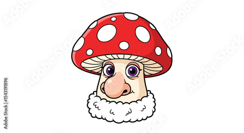 Funny Mushroom Character With Big Nose And Red Cap Surrounded By Spots