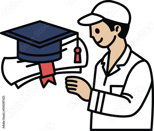A man is holding a graduation cap and diploma