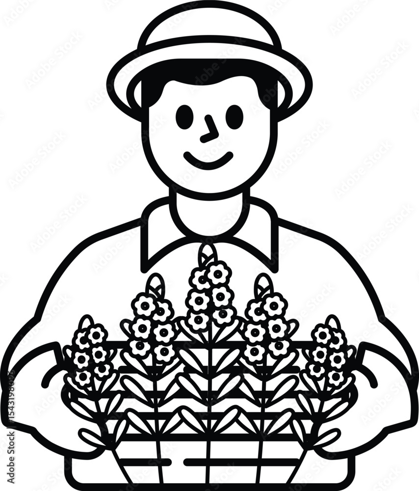 Obraz premium A man is holding a basket of flowers